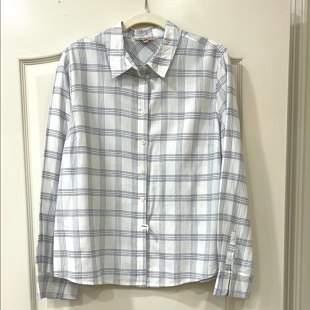 Women’s 100% Cotton Blue and White Windowpane Check Shirt